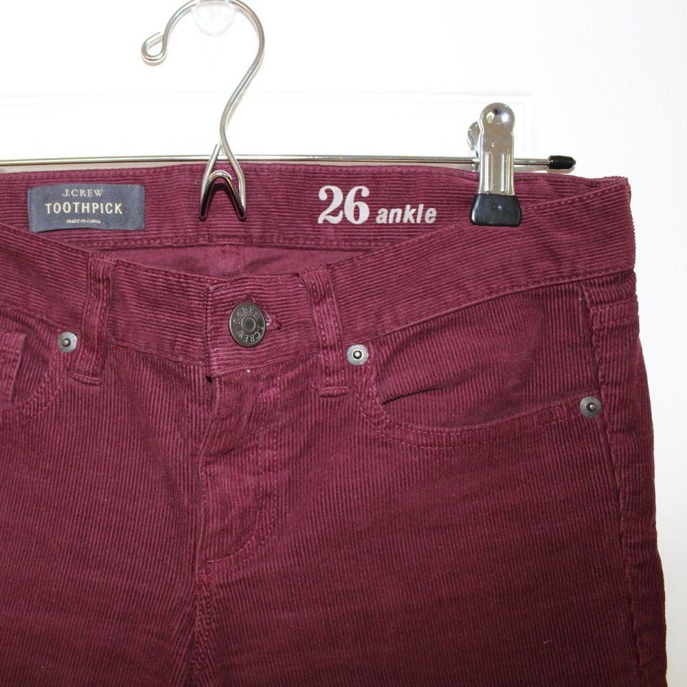 J.Crew Maroon Toothpick Ankle Corduroy Pants